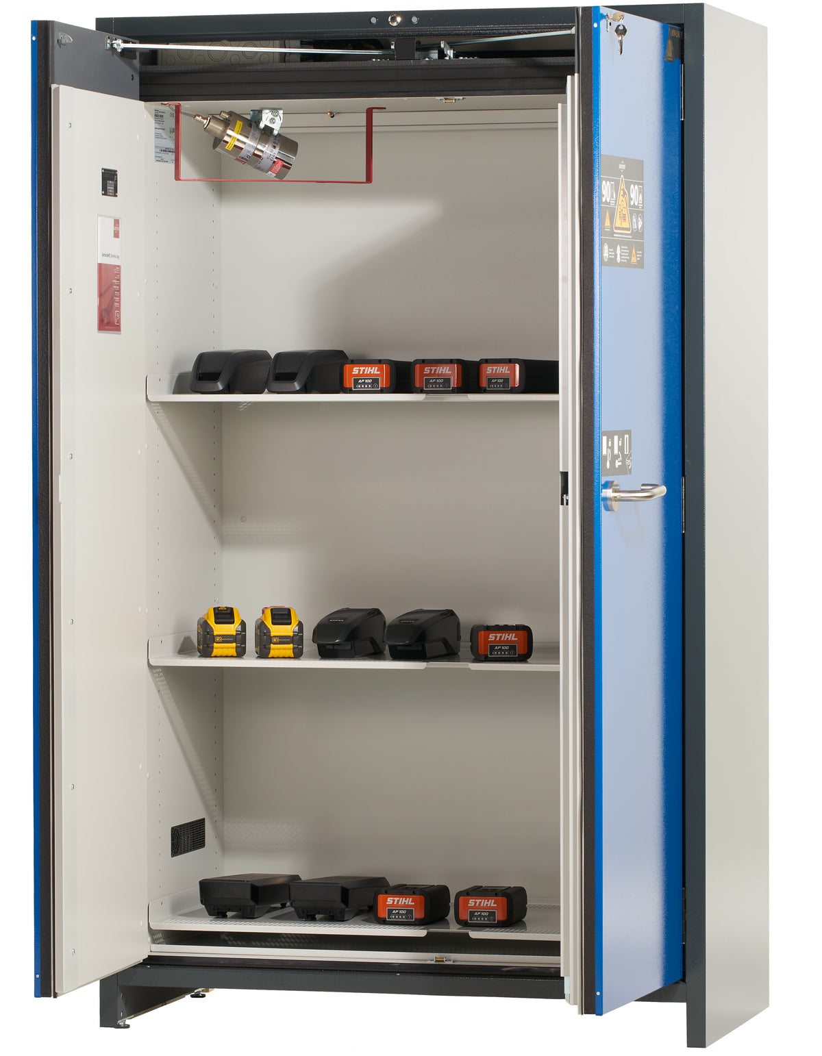 ION-PRO-90 Store lithium-ion battery storage cabinet with 3 insulated shelves
