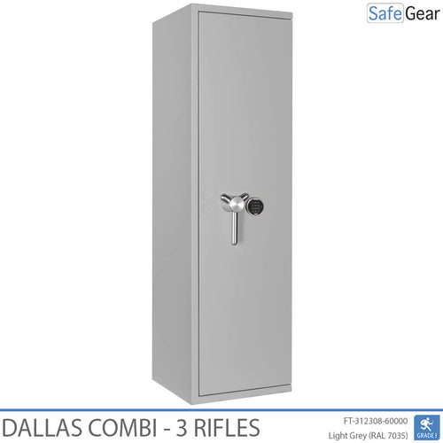 Dallas Combi 3 gun safe in Light Grey, door closed, electronic code lock