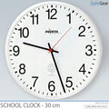 Analog school clock, white dial with Arabic numerals