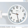Double-sided analog school clock, 32 cm, with wall bracket